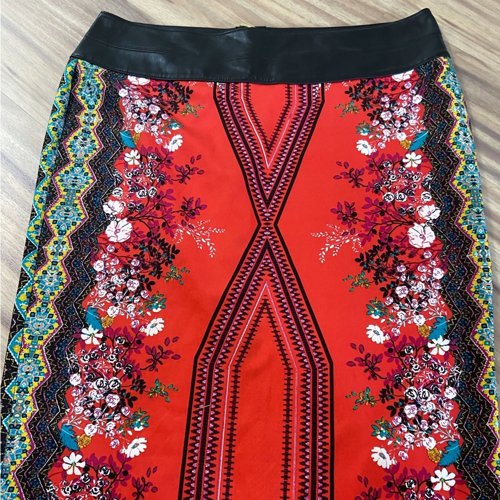 Bisou Bisou Michele Bohbot Sz 16 bold multicolor pencil skirt leather waist band